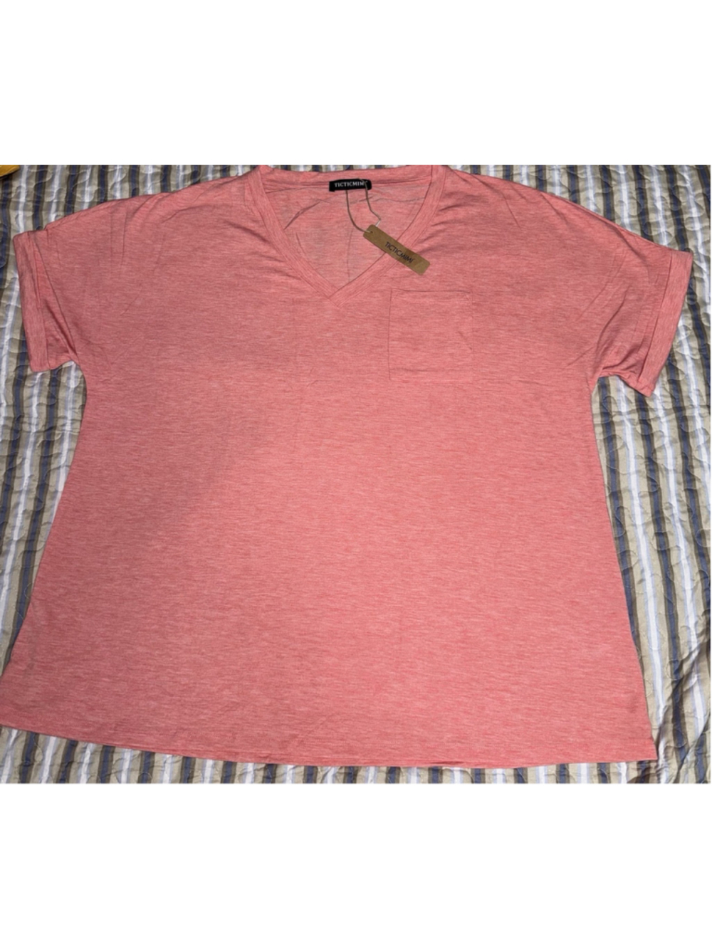 TICTICMIMI Women's V Neck Short Sleeve Top Summer Casual T Shirt Coral Size XXL